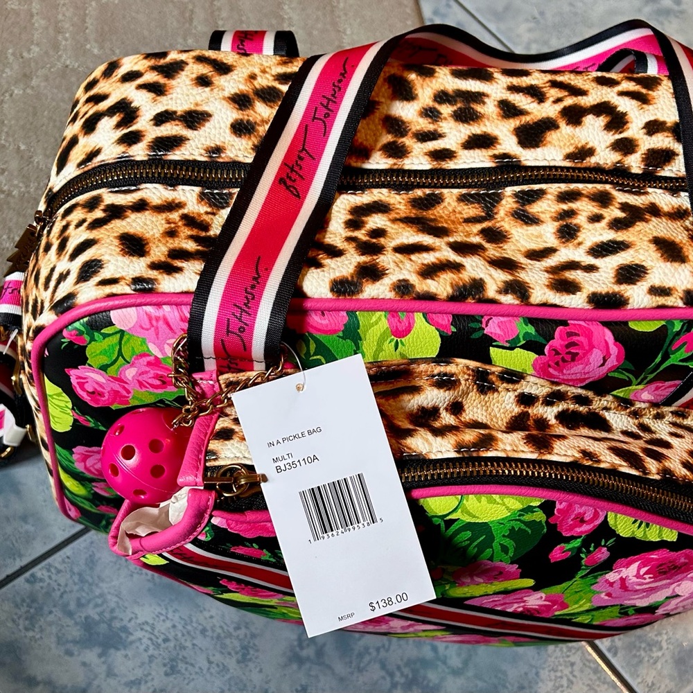 Betsey Johnson Pink and Brown Pickle Ball Bag with Leopard Print